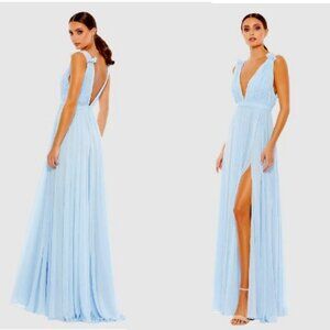 Mac Duggal Blue Pleated Gown